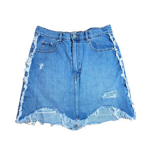 Zara Woman Distressed A-Line Denim Skirt Women's Size M